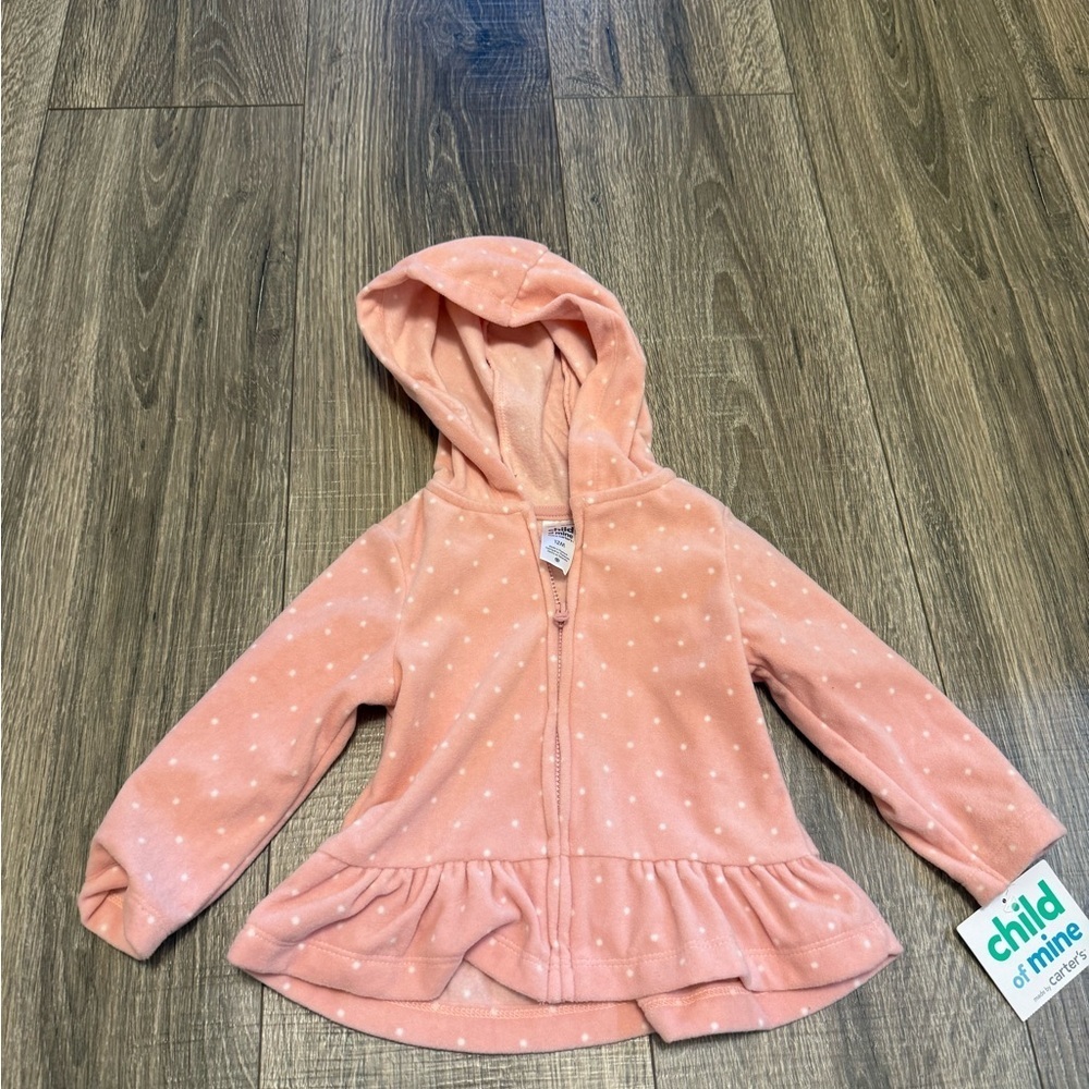 Child Of Mine Carters Baby Girl Fleece Pink White Polka Dot Zip Up 12m NWT